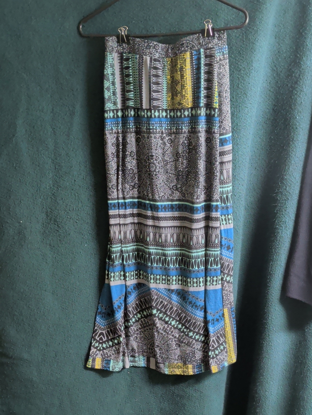 Ambiance Patterned Maxi Skirt in Teal, Blue & Yellow
